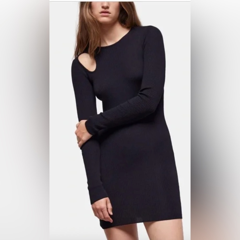 NWT The Kooples Black Cutout Ribbed 100% Wool Mini Dress - size XL